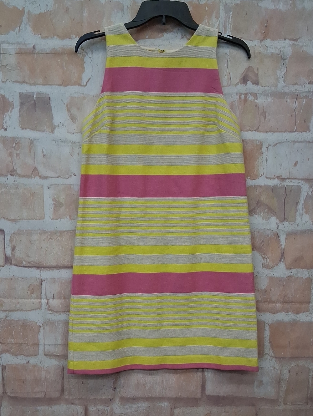LOFT Women's Pink and Yellow Striped Shift Dress